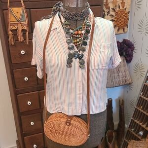 Vintage HiLow Esprit Pastel Striped Button Down Shirt Size Small. Cotton/Linen